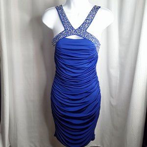 City Triangles Bodycon Ruched Dress w/ Rhinestones Medium - Royal Blue NWT(1186)